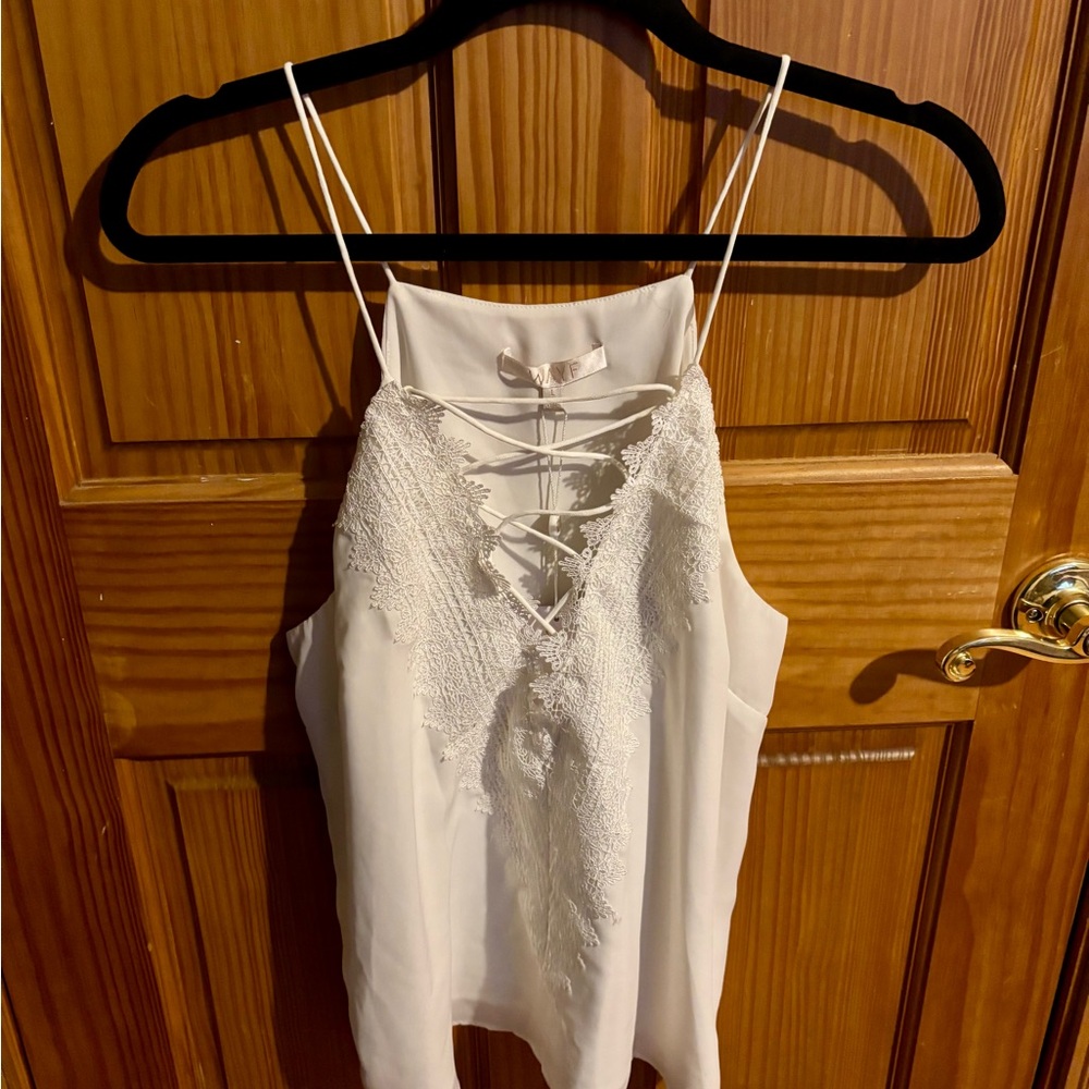 Wayf White Lace-Up Camisole Top